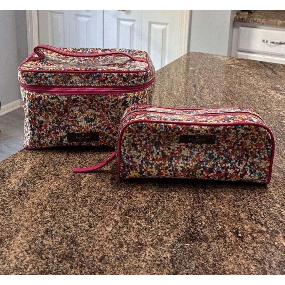 Kate Spade Confetti Sprinkle Dot Makeup Bag Set 2pc